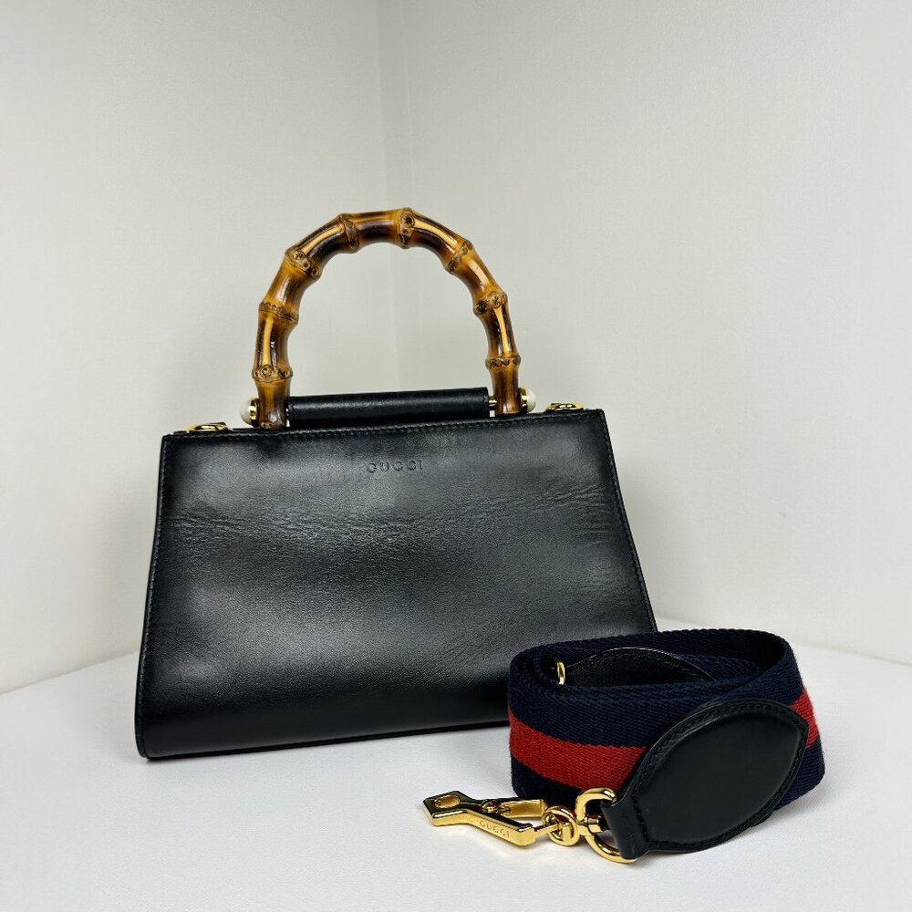 Authentic Gucci Leather Nymphaea 2Way Handbag 470271